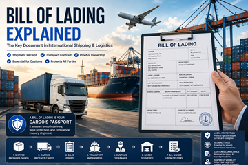 Logística de transporte internacional y documentación de transporte con conocimiento de embarque, contenedores de carga y operaciones de transporte